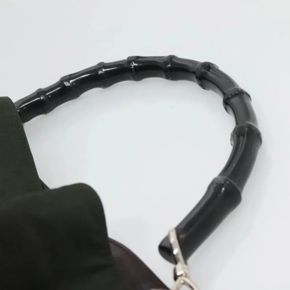 GUCCI Bamboo Hand Bag Nylon 2way Khaki Silver - Picture 6 of 16